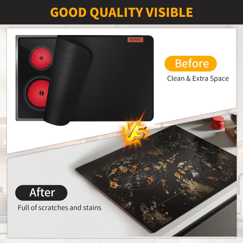SONGC Stove Top Covers For Electric Stove Mat  Heat-Resistant Glass Surface Cover Fireproof Waterproof Oilproof 30 X 21 Inches Black - Image 3